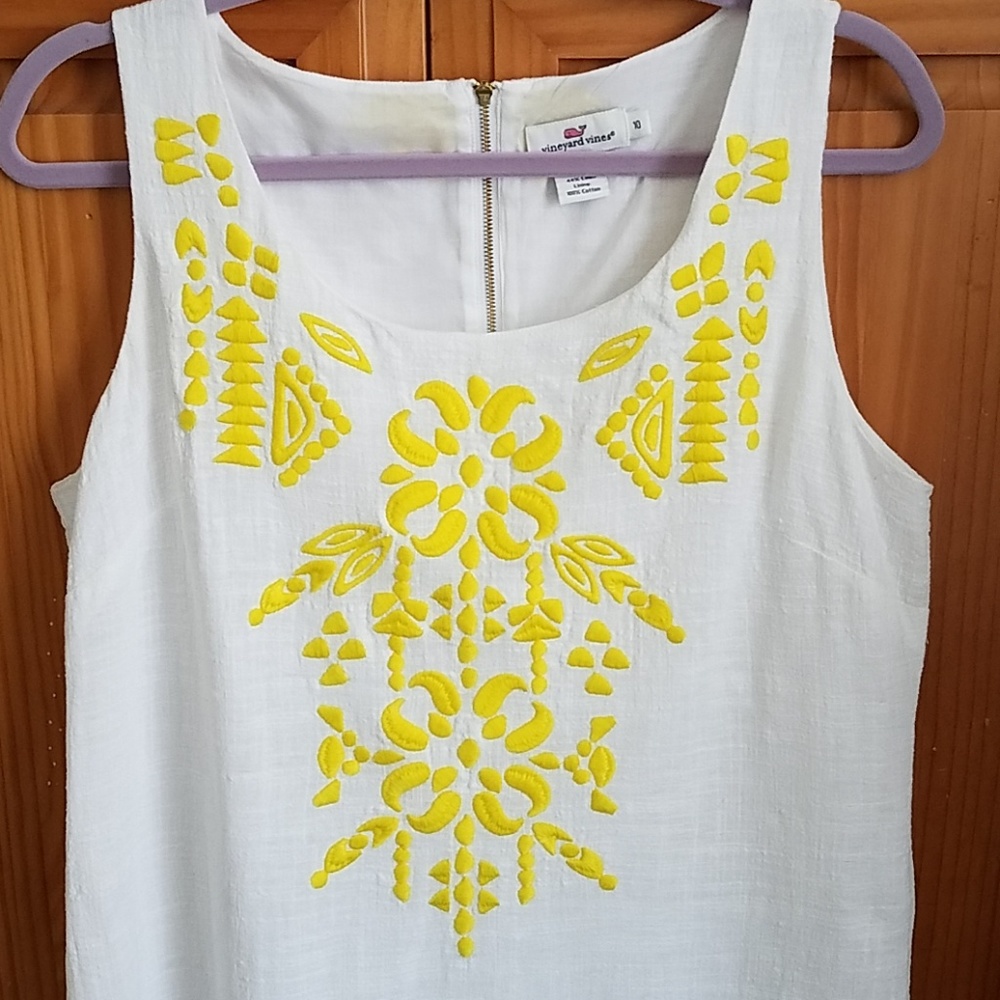 Vineyard Vines White Linen Midi Dress with Yellow Embroidery - Picture 2 of 6